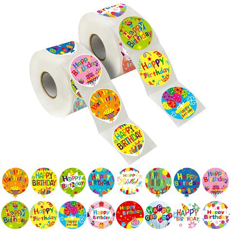 Hebayy 500 Pcs Adorable Round Happy Birthday Stickers In 8 | Desertcart ...