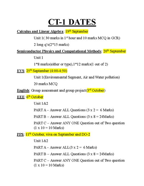 CT dates - CT- 1 DATES Calculus and Linear Algebra: 19 th September ...