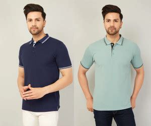 We Perfect Solid Men Polo Neck Light Blue, Navy Blue T-Shirt - Buy We ...