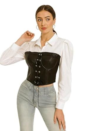 ICW Women Polyester Wome Korean Style Lace-Up Collar Neck Smock Long ...