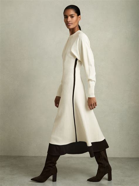 Reiss Wool-Blend Hybrid Knitted Midi Dress in Ivory - REISS