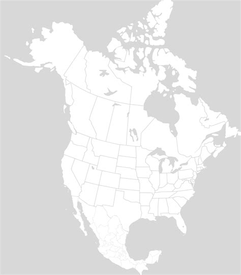 Blank map of north america with states