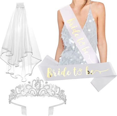 Buy CIEHER Crystal Crown + Bride to Be Sash + Veil Set, Bachelorette ...