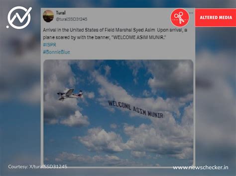 Fact Check: US Plane Flies ‘Welcome Asim Munir’ Banner? Edited Image ...