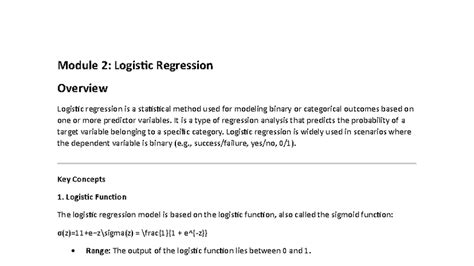 Module 2: Logistic Regression Overview and Implementation Notes - Studocu