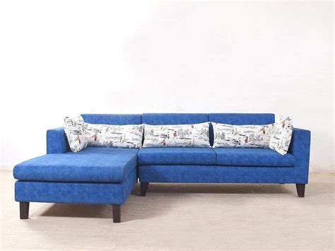 Buy Ansley Sectional Sofa In Blue Color Suede Fabric - GetMyCouch