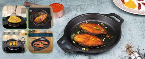 Buy The Indus Valley Preseasoned Cast Iron Fish Fry Pan With Double ...