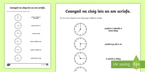 Matching the Correct Time Worksheet / Worksheet Gaeilge