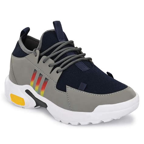 Buy MEERAS Men's Grey Navy Lightweighted Synthetic Lace up Sport ...