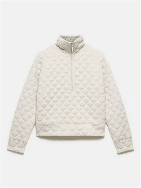 Mint Velvet Quilted Half Zip Funnel Neck Sweatshirt, White, L