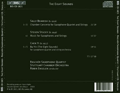 Raschèr Saxophone Quartet - The Eight Sounds: Works by Sally Beamish ...