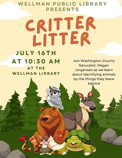 WPL Summer Reading: Critter Litter Program, 711 4th St , Wellman, IA ...