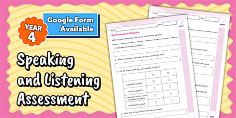 Year 4 Speaking and Listening Assessment Digital Form