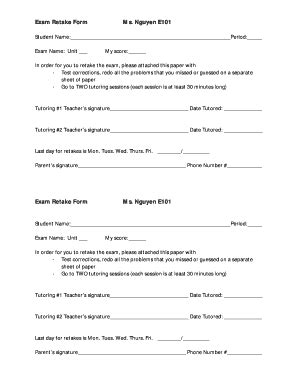 Fillable Online sausd k12 ca Exam Retake Form Ms Nguyen E101 ...