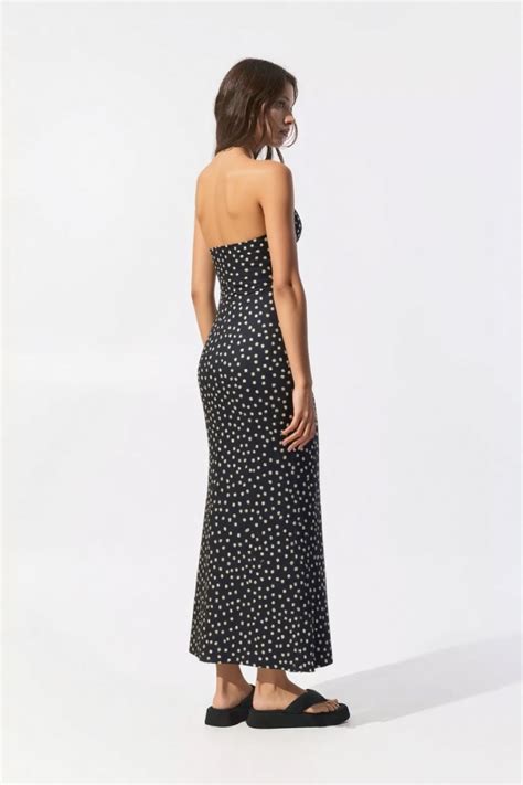 Denya Strapless Maxi Dress in Black Polka Dot Print – OUTCAST