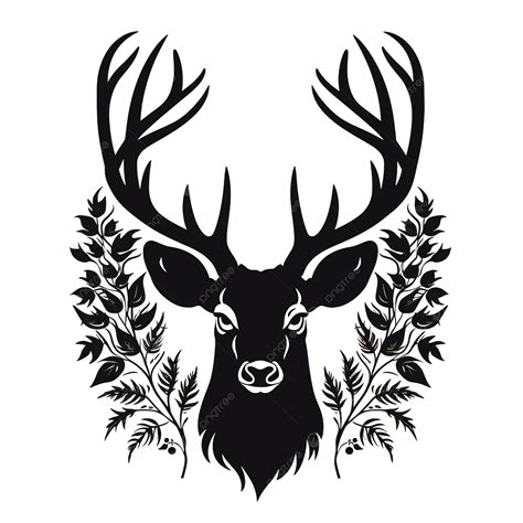Silhouette Of Deer Head And Antlers And Wreath Of Leaves Christmas Reindeer Vector Illustration ...