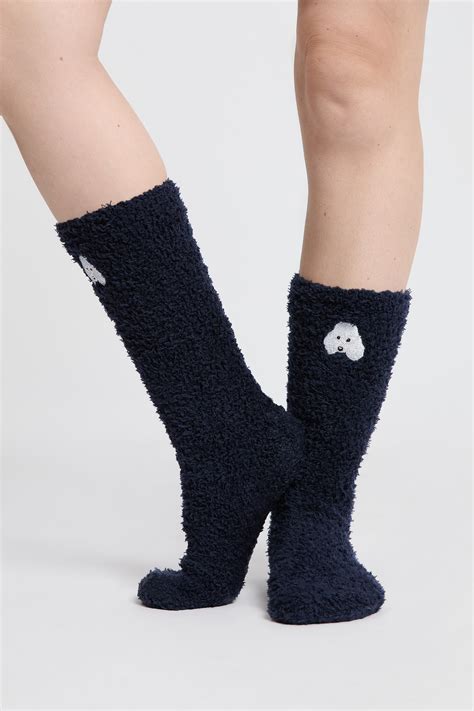Non-slip socks in faux fur with poodle embroidery - HUG - MARINE - ETAM