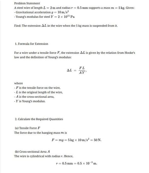 a steel wire of length 2m has radius 0.5mm. A mass of 5kg is hung with ...