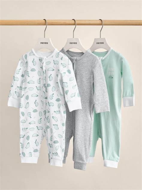 Reiss Baby Jonah Stretch Cotton Sleepsuit, Pack of 3, Grey Marl