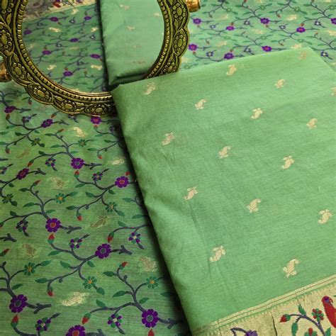 Green paithani inspired chanderi suit set – Weavers and Artisans
