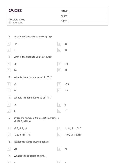 Image result for Absolute Value Worksheets