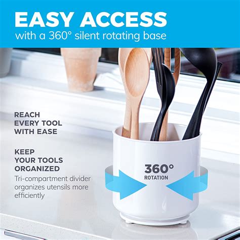 Buy Extra Large Rotating White Utensil Holder Caddy with Sturdy No-Tip ...