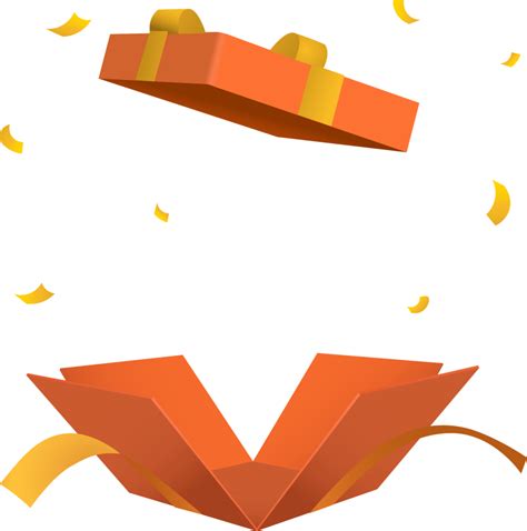 Surprise open orange gift box with gold ribbon 3d style 17804382 PNG