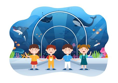 Aquarium Template Hand Drawn Cartoon Flat Illustration with Kids ...
