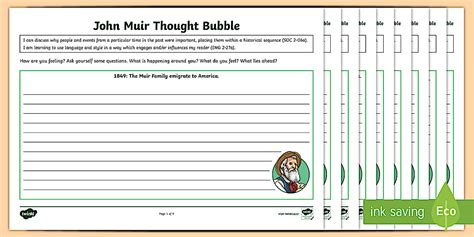 John Muir Thought Bubble Worksheet / Worksheets