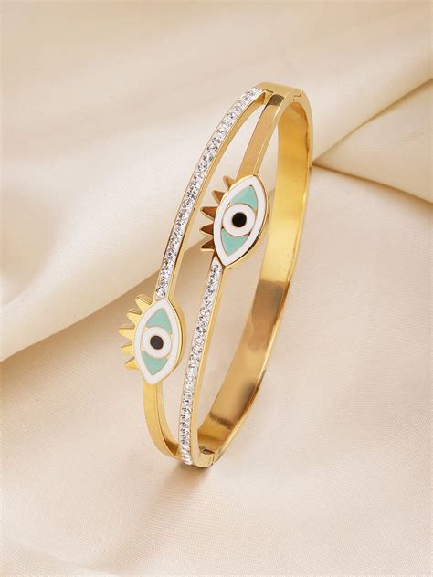 Bohey by KARATCART Gold-Plated Evil Eye Enamel Bangle-Style Bracelet f