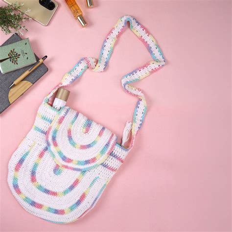 Handmade Crochet Self Design Handbag - White - 10178 – Magic Needles