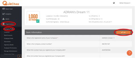 How do I edit/add my company profile details? - Quikchex Knowledge Base