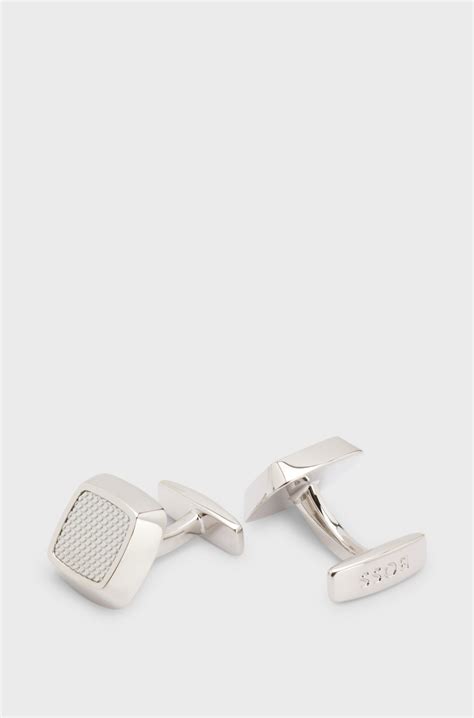 BOSS - Square cufflinks with textured metal insert - Silver