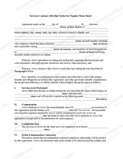 Printable Hair Stylist Contract Agreement