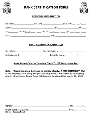 Fillable Online Rank certification form - American GoJu-Ryu Karate ...
