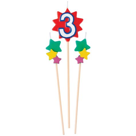 Birthday Cake Pick Candles #3, 5 1/2-7 Inches, 3 Count | Party Expert