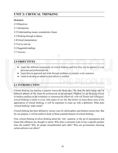 Critical Thinking - UNIT 2: CRITICAL THINKING Structure 2 Objectives 2 ...