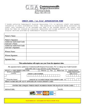Fillable Online CREDIT CARD on file AUTHORIZATION FORM Fax Email Print ...