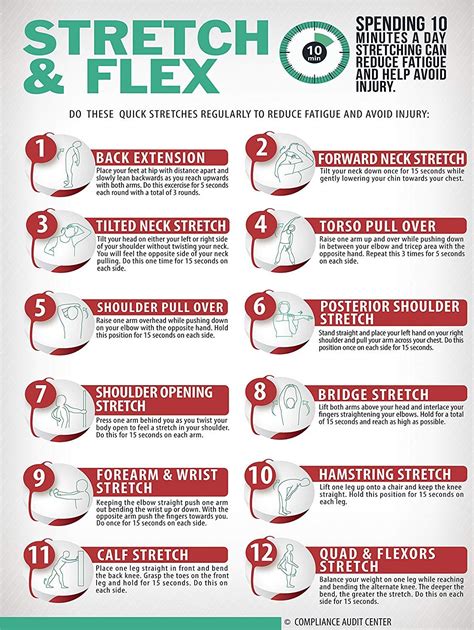 Stretch and Flex 10 Minute Exercise Poster for Work Home and Gym ...