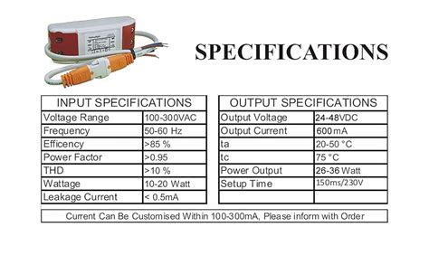VEEKAYLIGHT b15d LED Driver 26-36W Constant Current 600mA AC 110-240V ...