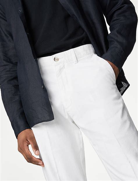 Buy Regular Fit Linen Blend Stretch Chinos at Marks & Spencer