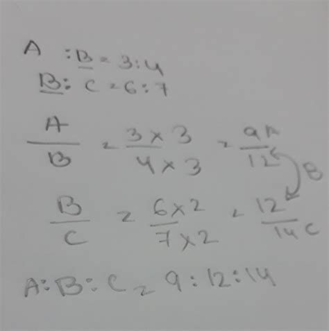 if a ratio b is equal to 3 ratio 4 and B ratio C is equal to 6 ratio 7 find a ratio B ratio c ...