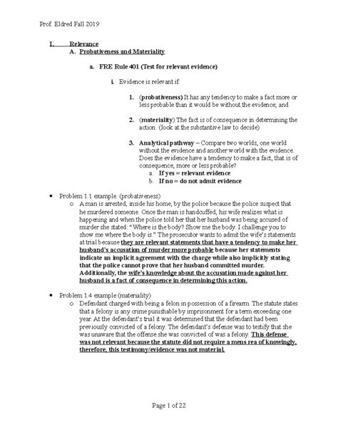 Evidence outline copy - I. Relevance A. Probativeness and Materiality a ...