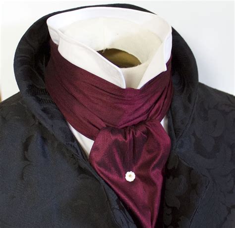 REGENCY SCARF Victorian Style Ascot Tie Cravat Maroon Wine Dupioni Silk ...
