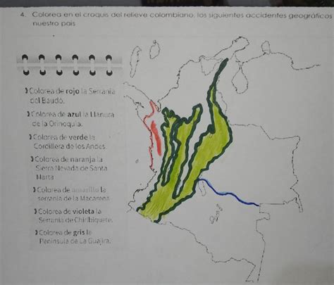 colorea en el croquis del relieve colombiano los siguientes accidentes geográficos de nuestro ...