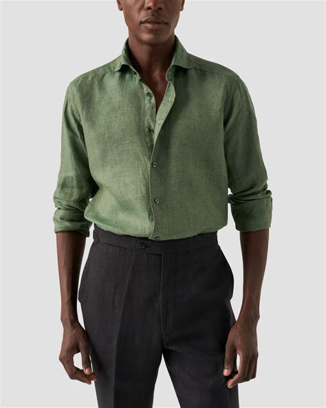 Dark Green Linen Twill Shirt - Eton