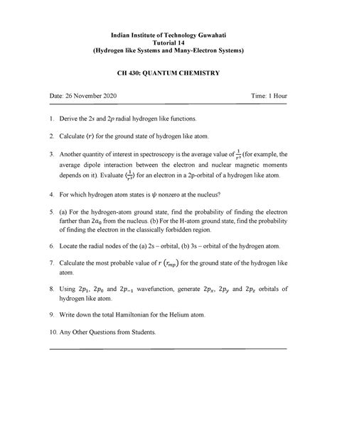 CH430 T14 26Nov2020 - Tutorial assignment - Indian Institute of ...