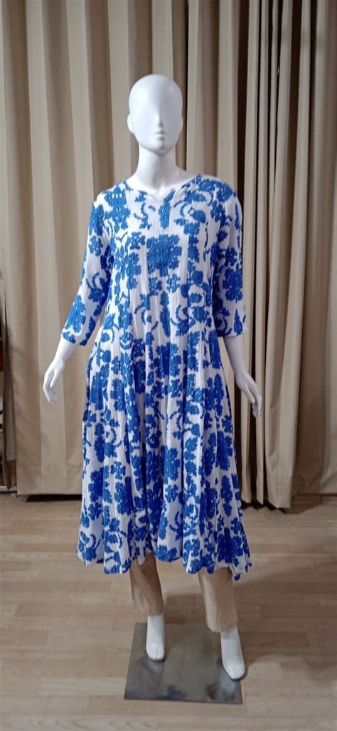 Anarkali Cotton - Blue & white - Floral Print – Vastralaya - Colors of Life
