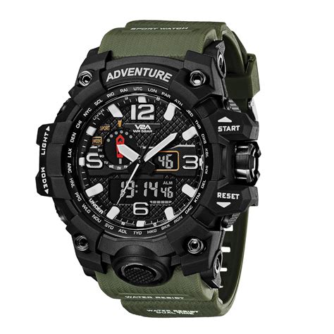 V2A Resin Analogue - Digital Men Watch (Black Dial Green Colored Strap ...