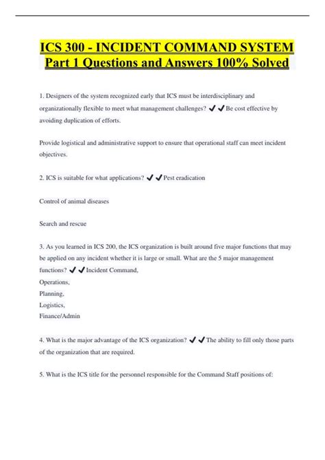 ICS 300 - INCIDENT COMMAND SYSTEM Part 1 Questions and Answers 100% Solved - ICS 300 - INCIDENT ...